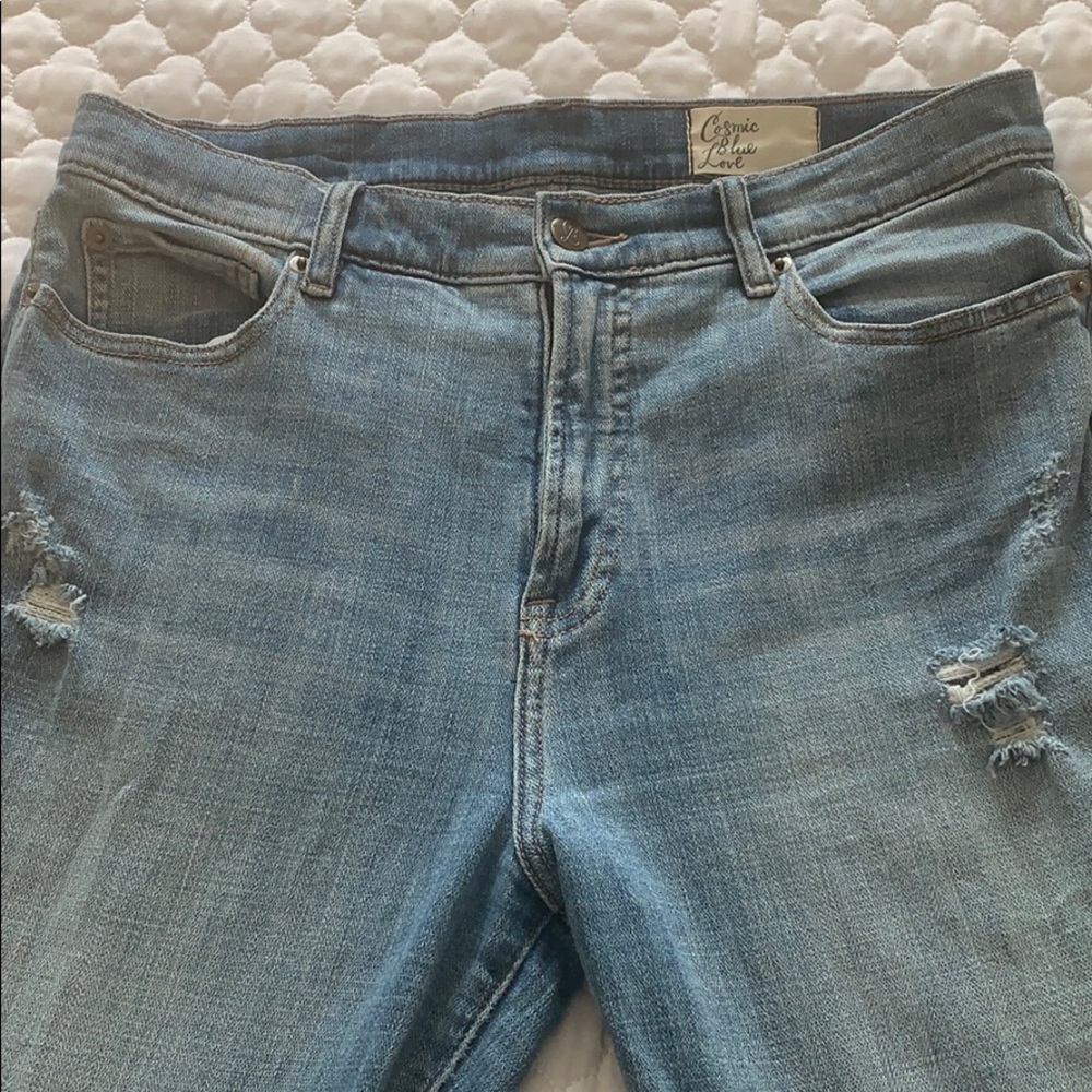 Cosmic Blue Distressed Cropped Jeans